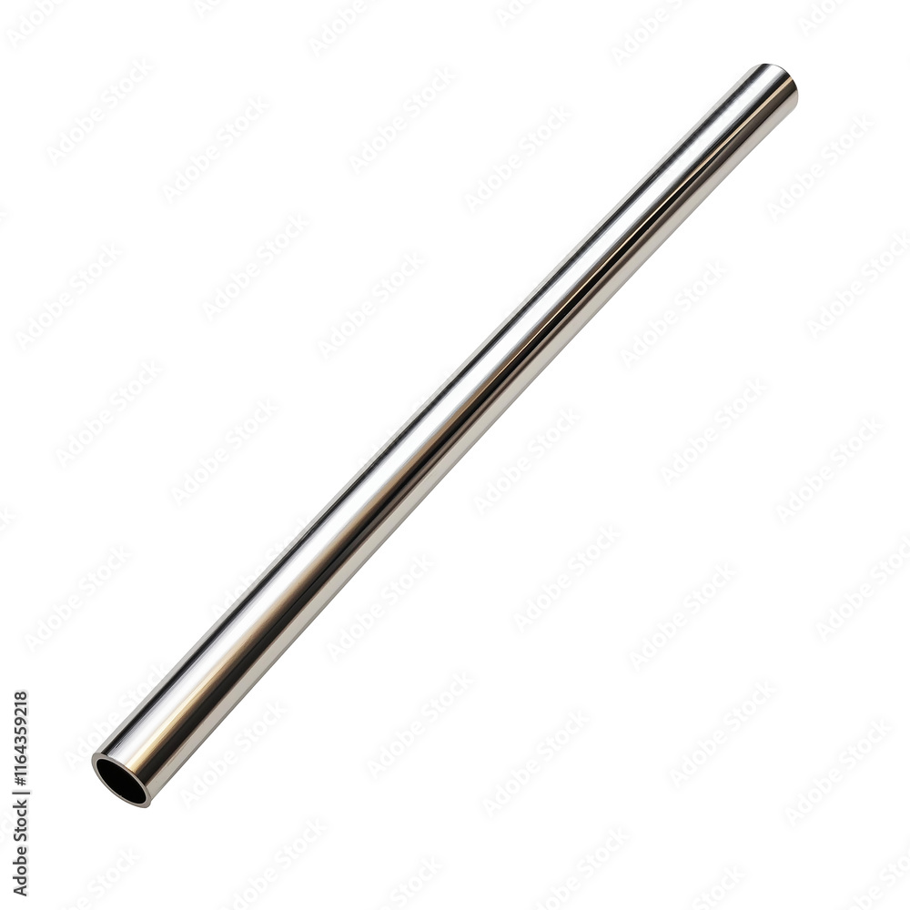 Long stainless steel pipe shining on white background Long stainless steel pipe shining on white background