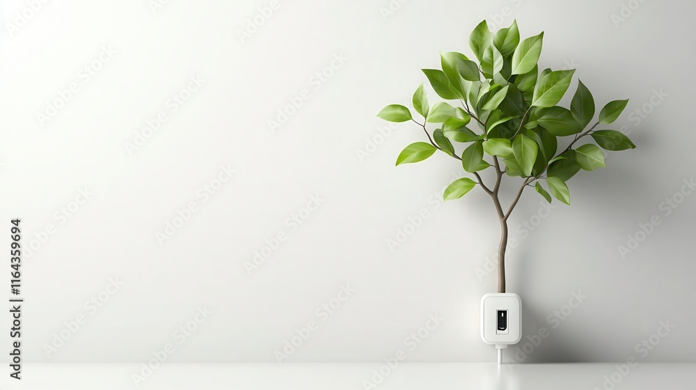Obraz premium Minimalist tree icon with symmetrical leaves and a small plug at the base on a bright white background