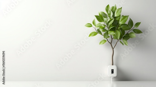 Minimalist tree icon with symmetrical leaves and a small plug at the base on a bright white background
