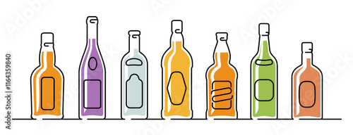 Alcohol drinks set. Alcoholic beverages in bottles. Liquor store, restaurant bar concept vector illustration