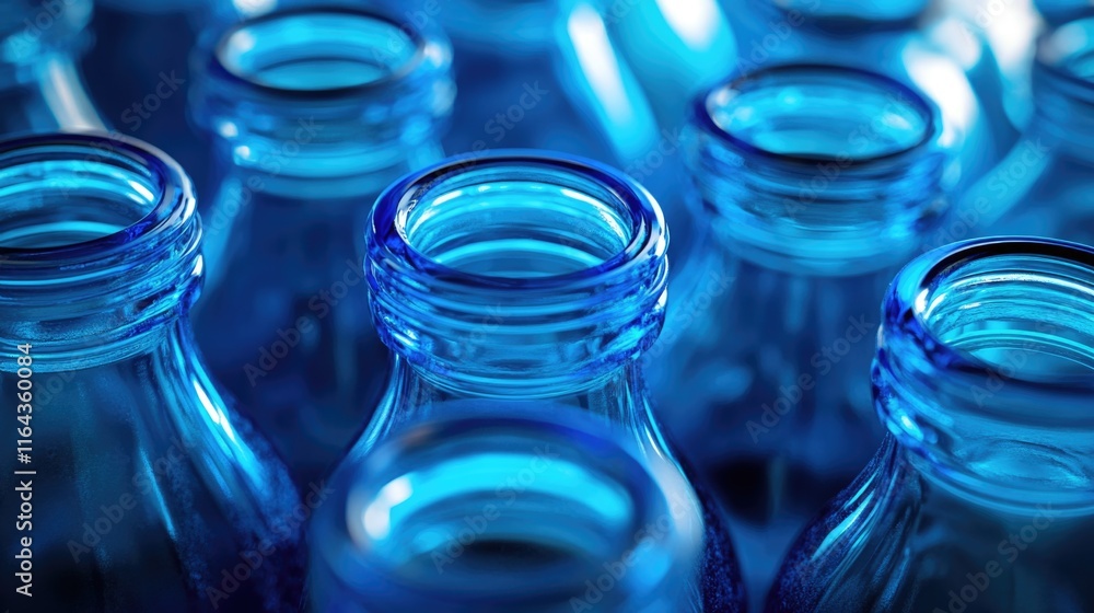 A cluster of empty blue bottles in a close-up shot, ideal for use as a prop or set decoration A cluster of empty blue bottles in a close-up shot, ideal for use as a prop or set decoration