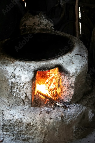 Ethiopian Injera bread baking oven in a hut photo