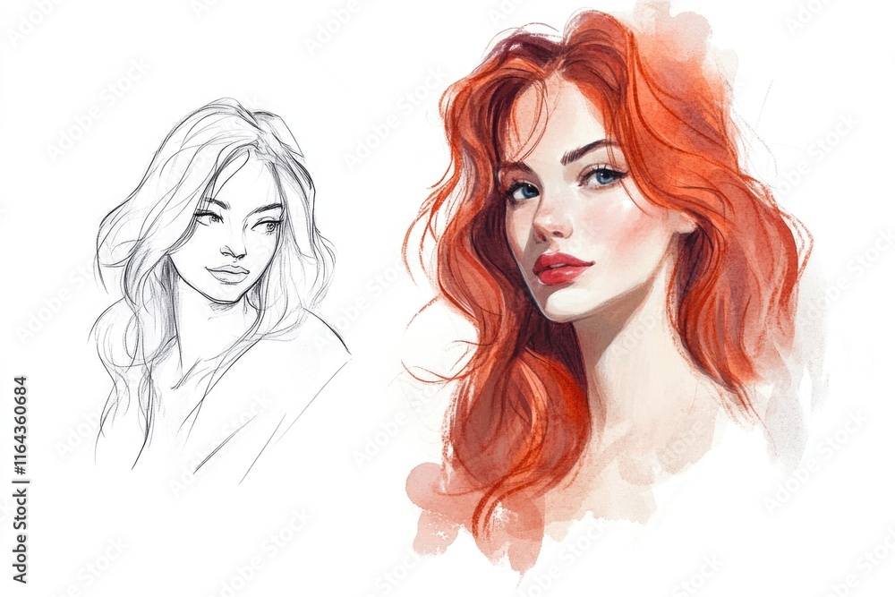 A portrait of a woman with bright red hair and expression A portrait of a woman with bright red hair and expression