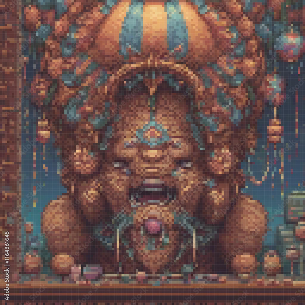 Obraz premium Pixel art depicting a majestic lion in a cozy room setting.