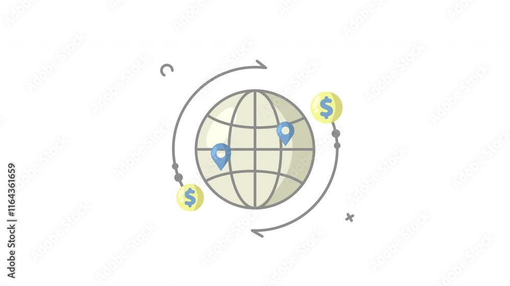Flat global business icon animation motion graphic video Flat global business icon animation motion graphic video