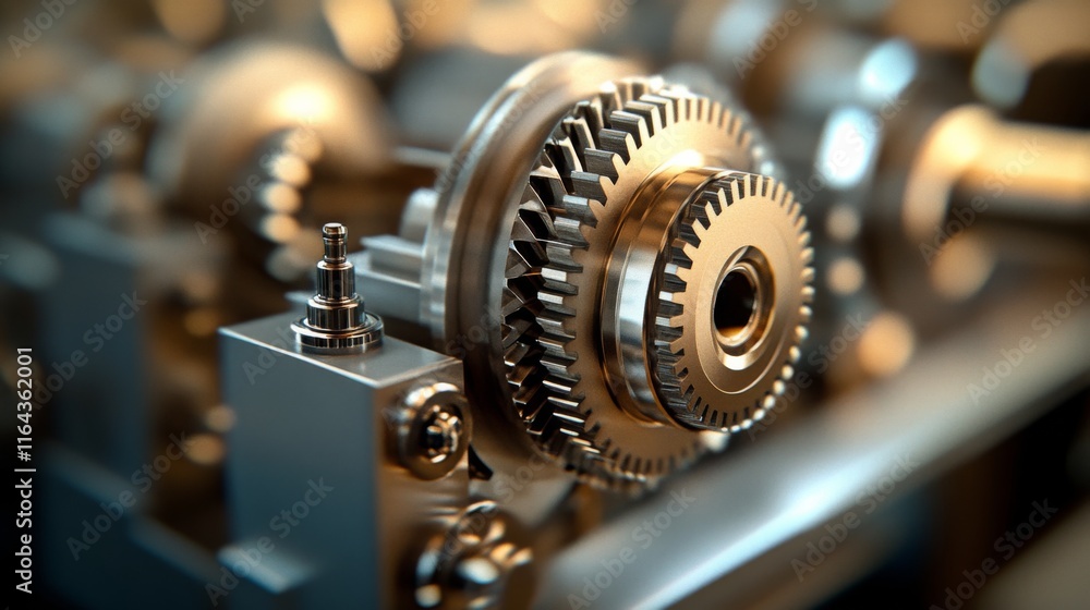 Close-Up of Intricate Mechanical Gears Highlighting the Precision Engineering and Design of a Complex Machinery System in a High-Tech Environment Close-Up of Intricate Mechanical Gears Highlighting the Precision Engineering and Design of a Complex Machinery System in a High-Tech Environment