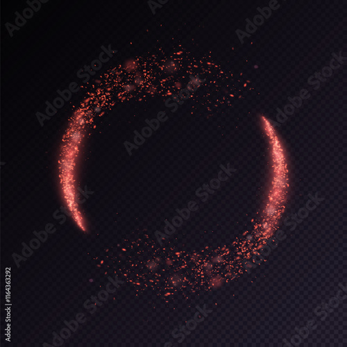 Bright magic light effect of bright comet glow. Glowing star dust ring circle, shiny sparkles of magic starlight for web design and illustration.