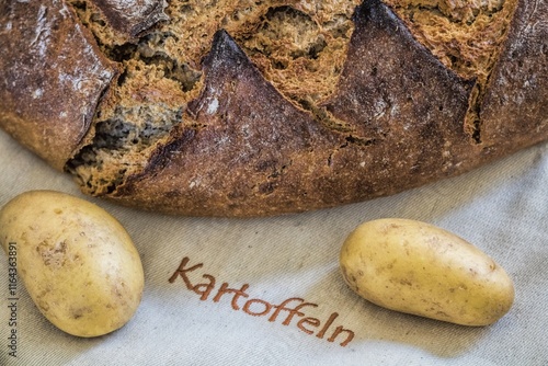Obraz na płótnie ein kartoffelbrot mit zwei kartoffeln w salonie