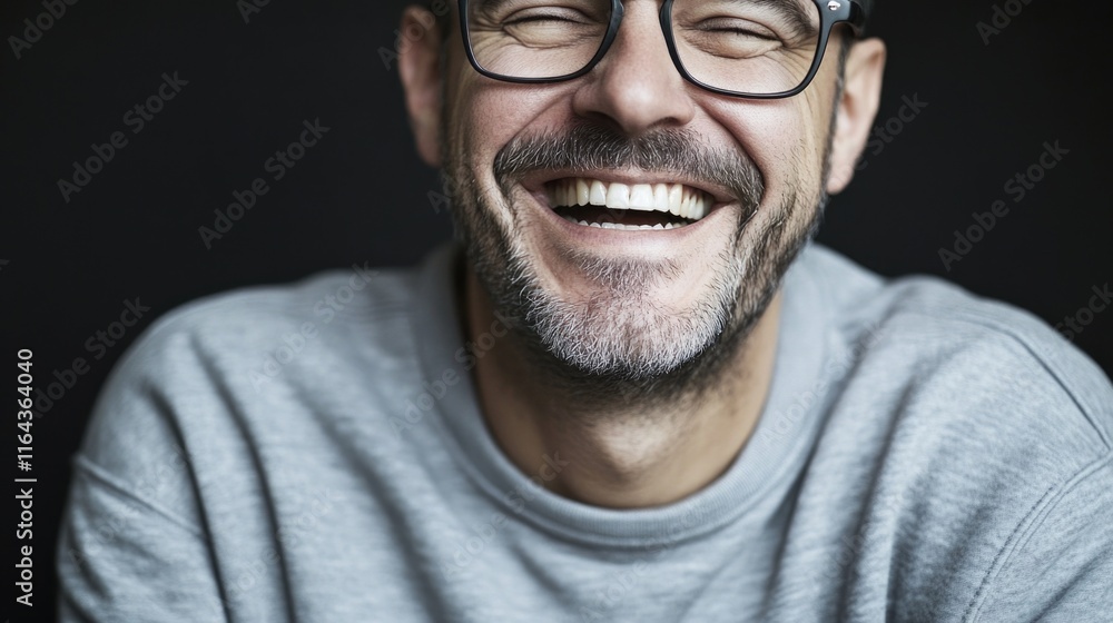 A smiling man wearing glasses and a gray shirt, suitable for a casual portrait or office scene A smiling man wearing glasses and a gray shirt, suitable for a casual portrait or office scene