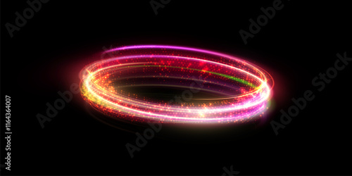 Bright trace of rotation of glowing rays of saturated red-pink glow. Glowing bright swirl for game interface design. Vector
