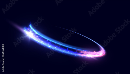 Bright trace of rotation of glowing rays of saturated blue-violet glow. Glowing bright swirl for game interface design. Vector