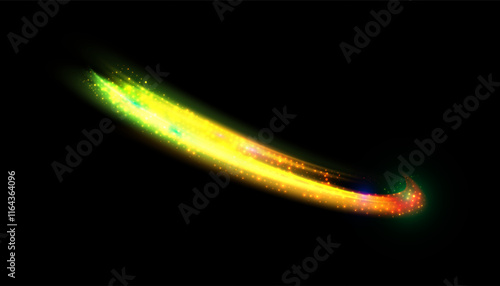 Bright trace of rotation of glowing rays of saturated yellow-green glow. Glowing bright vortex for game interface design. Vector