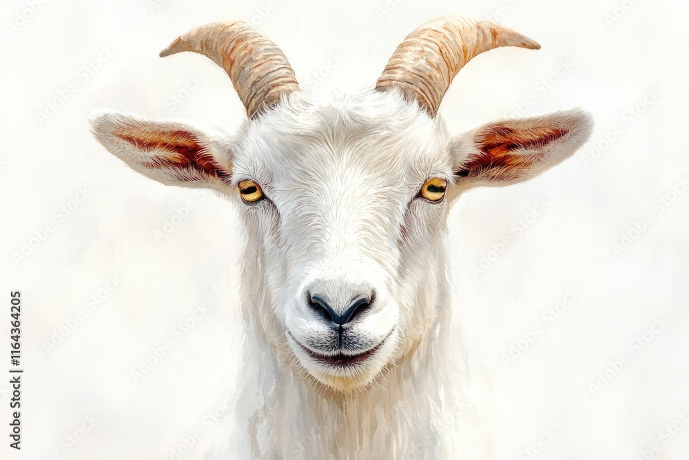 Close-up shot of a goat with distinctive long horns