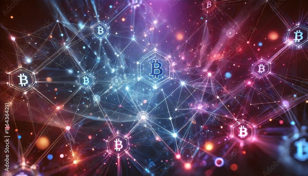 Futuristic high resolution abstract image visualizing Bitcoin digital network structure with vibrant glowing nodes and sleek lines Futuristic high resolution abstract image visualizing Bitcoin digital network structure with vibrant glowing nodes and sleek lines