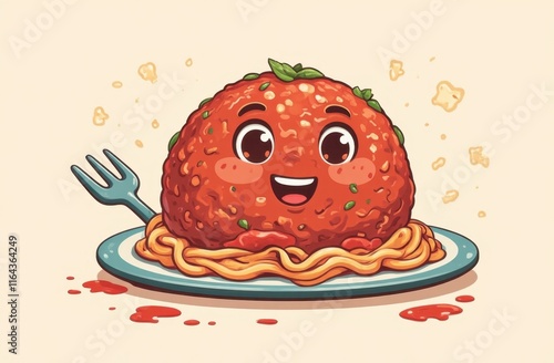 A Meatball Cartoon With Spaghetti At 30-12-2024 photo