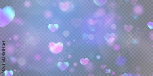 Bright colorful glow pattern of bright hearts with shimmering glitter and glare. Bright glow background in heart shape for Valentine's Day design.