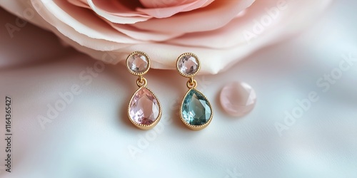 Minimalist drop earrings with pastel gemstones in pink and blue