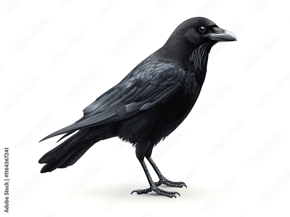 birds on a white background, black crow in profile turned to the right birds on a white background, black crow in profile turned to the right
