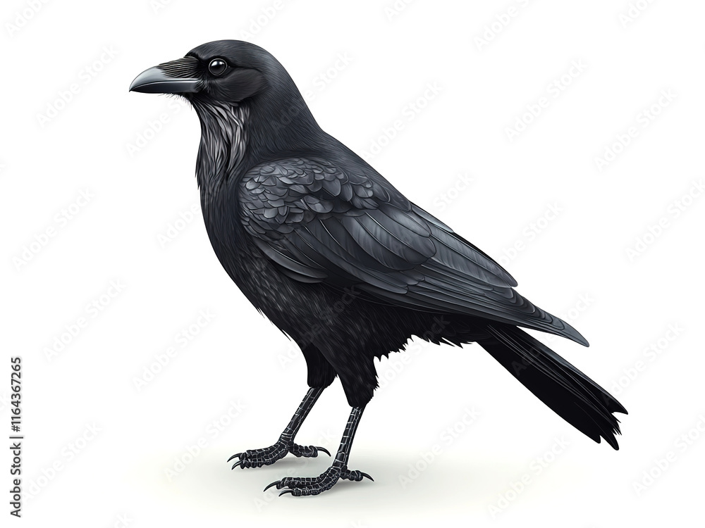 Fototapeta premium birds on a white background, black crow in profile turned to the left