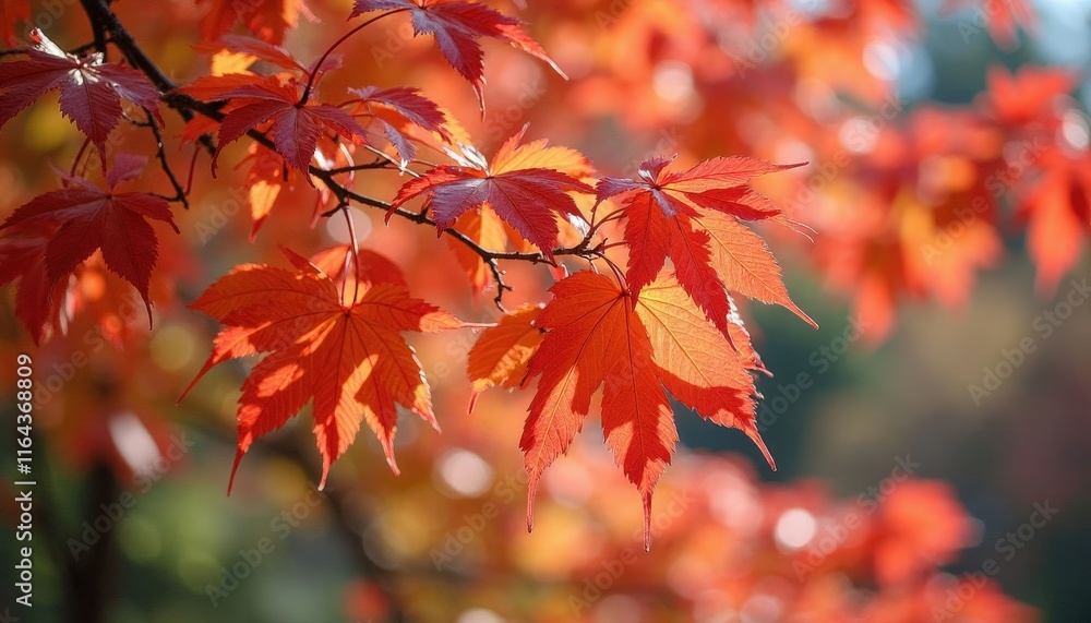 Red maple leaves on branches with blurred background Red maple leaves on branches with blurred background