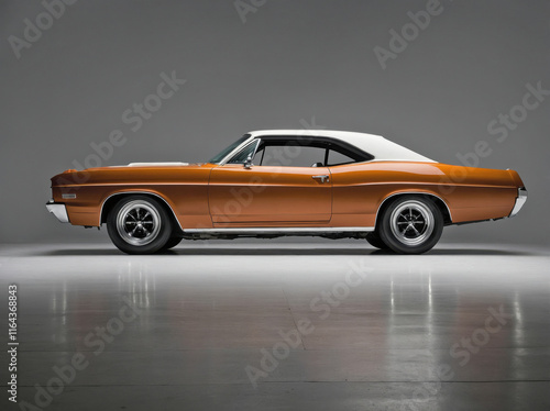 A side-profile shot of a muscle car