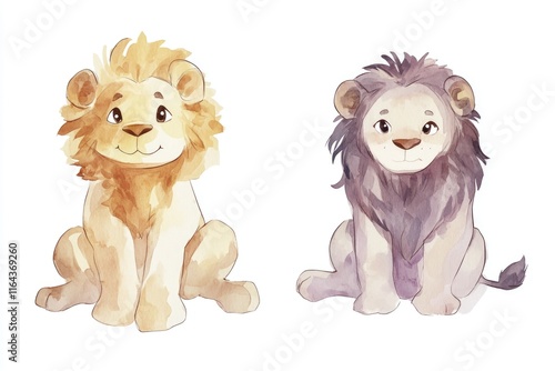 Two lions sit side by side, friendly and relaxed