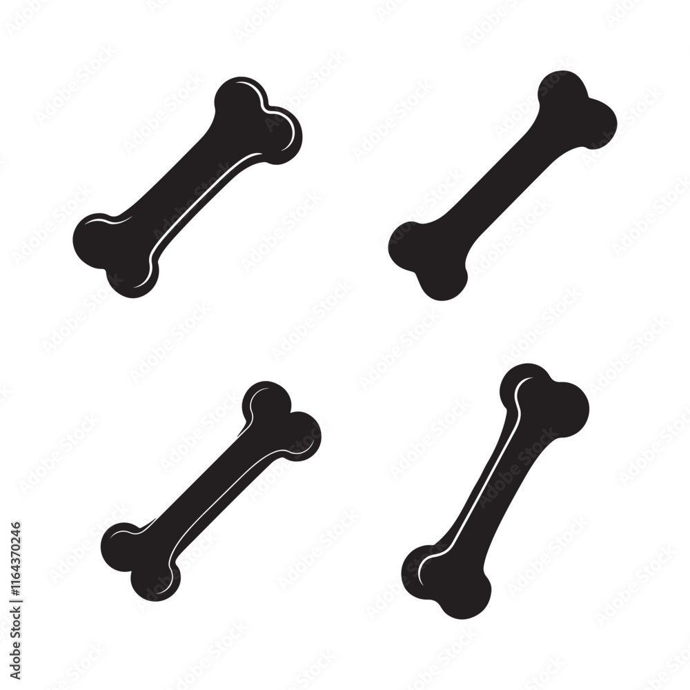 set of dog bone silhouette, black and white silhouette, vector and illustration set of dog bone silhouette, black and white silhouette, vector and illustration