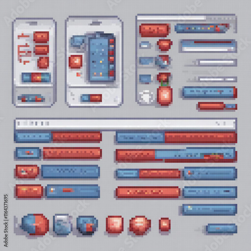 Pixel art UI elements for retro-style gaming.