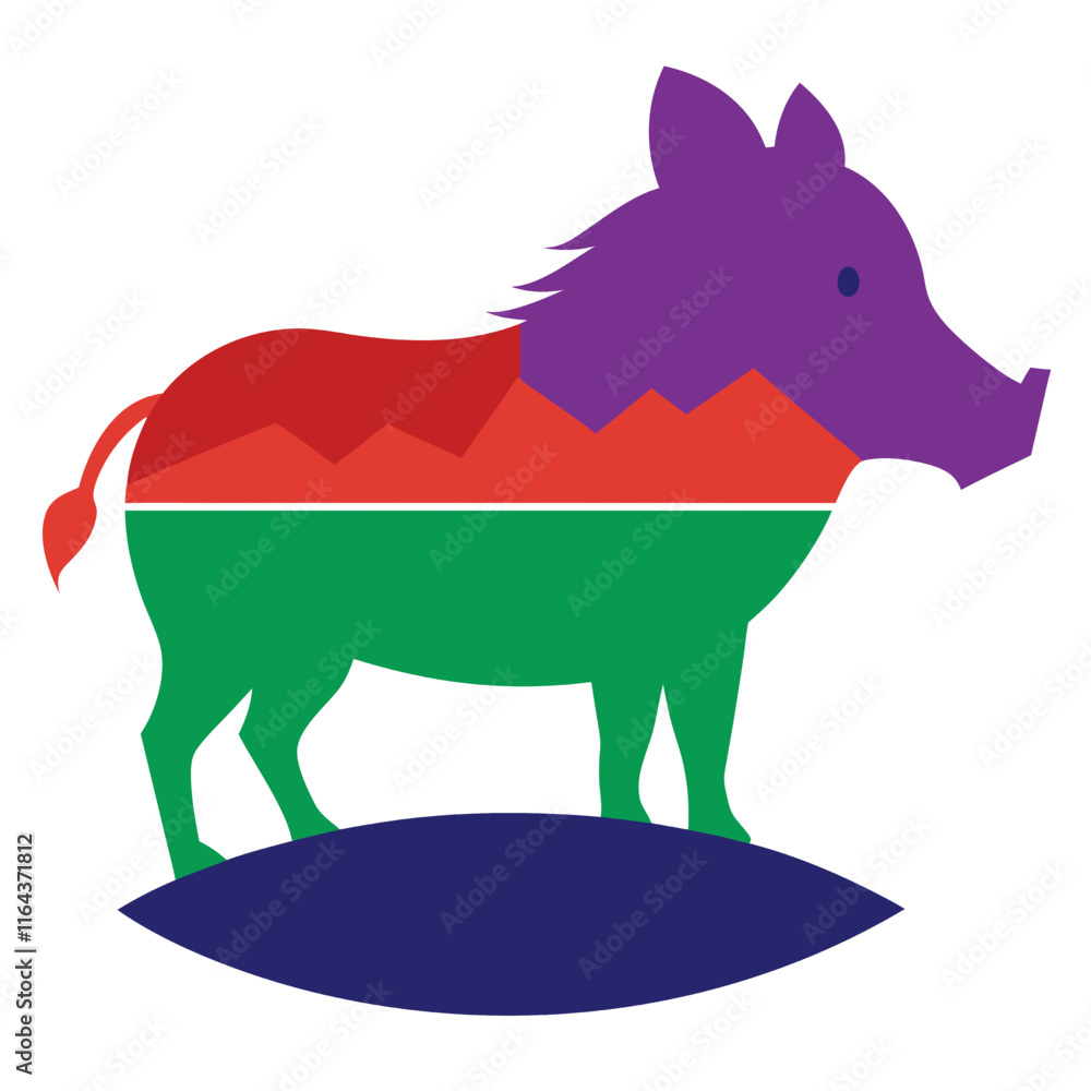 Fototapeta premium Illustration of a wild boar with a flag of Gambia