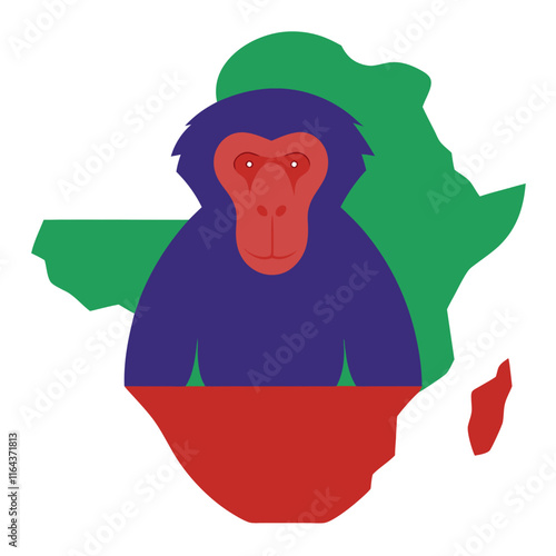 Chimpanzee on a map of Africa. Vector illustration.