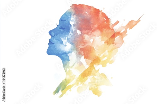 A beautiful watercolor painting of a woman's profile, ideal for using as an illustration or in a design