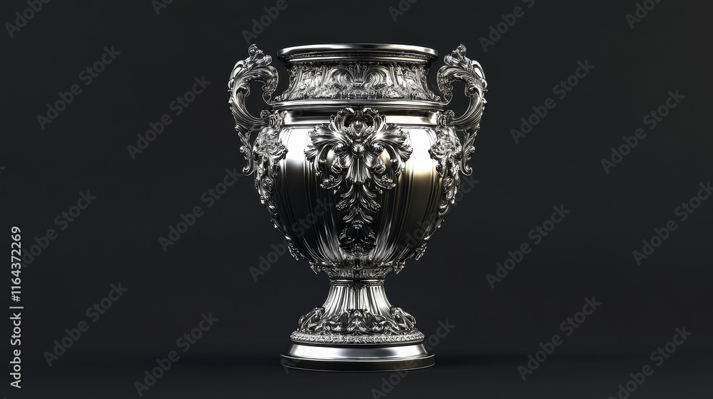 Silver trophy cup on a black background, 3d render Silver trophy cup on a black background, 3d render