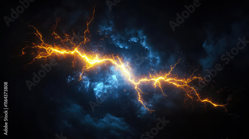 Dramatic Lightning Bolt in Dark Stormy Sky at Night, Capturing Raw Power and Energy of Natural Phenomenon, Dynamic Electric Storm photo