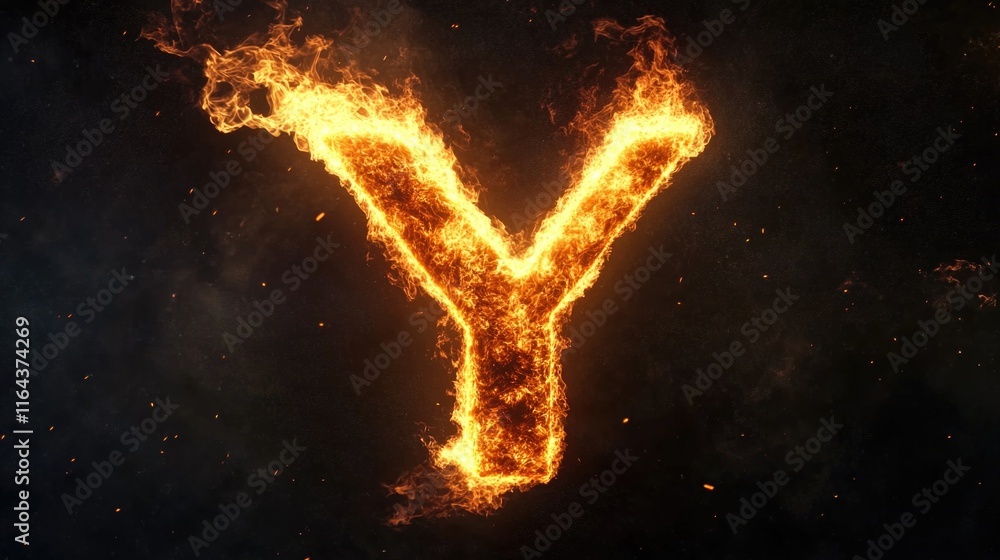 Burning letter Y on black Burning letter Y on black