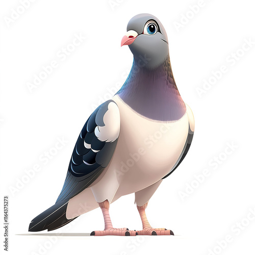 cartoon birds in 3D style, Dove with colorful feathers on a white isolated background photo