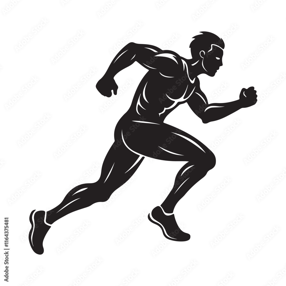 Fototapeta premium running man silhouette, black and white silhouette, vector and illustration