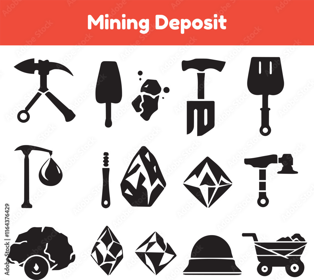 Fototapeta premium Mining industry. Monochrome icons. Extraction of minerals from the earth 