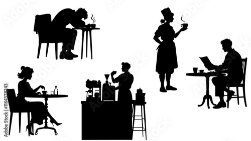 Stylish silhouettes of cafe people