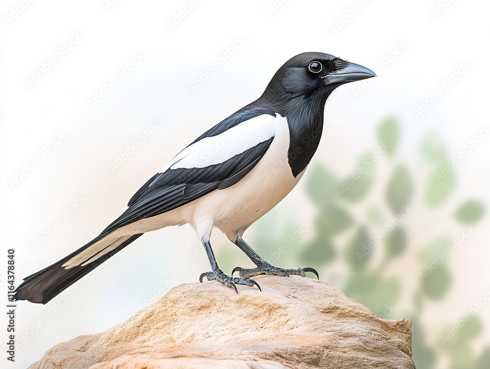 Obraz premium A magpie sits on a large stone