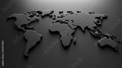 Fototapeta Naklejka Na Ścianę i Meble -  3D dark gray world map on black background.