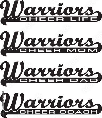 Warriors Cheerleader Design With Banner, vector, sports is a modern take on a retro design. Includes 4 versions of Warriors team name designs and text saying Cheer Life, Cheer Mom, Cheer Dad.