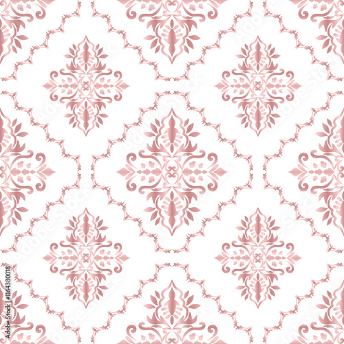 Classical Damask seamless pattern, Vintage design, element old style, Rose gold floral ornament, Luxury Ornamental lace tracery, Traditional background, Vector Illustration for Elegant Textile Design