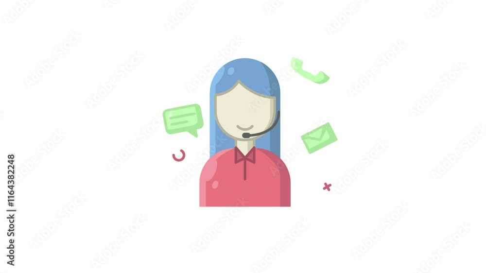 flat call center girl icon animation motion graphic video flat call center girl icon animation motion graphic video