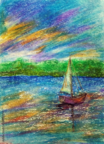 Boat drawn in pastel