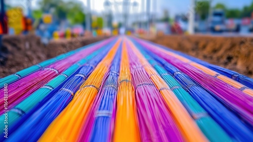 Vibrant Fiber Optic Cables in Construction Area photo