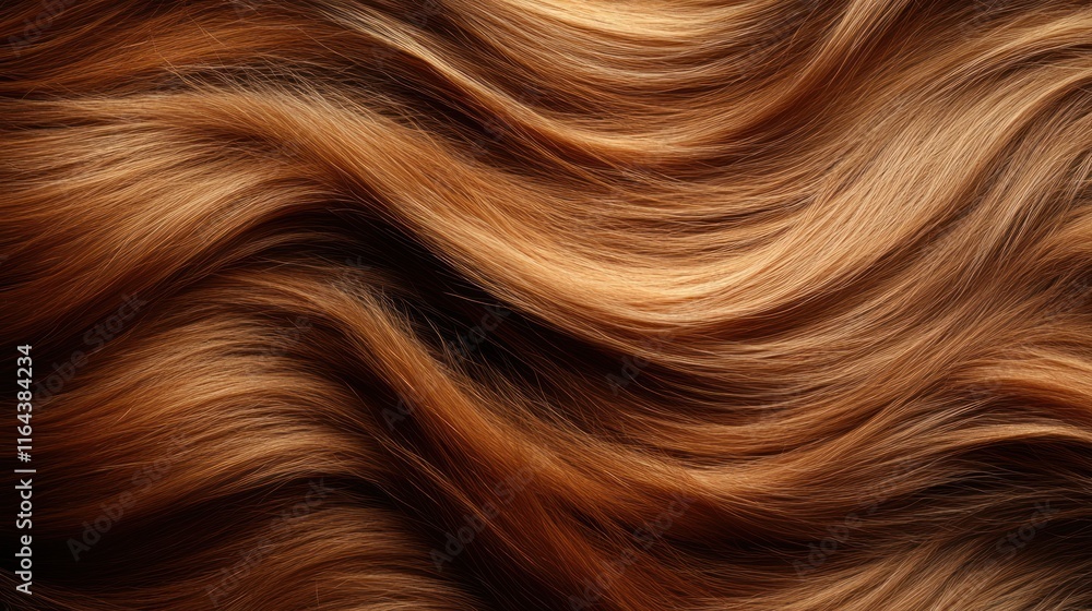 Close-up of flowing, wavy strands of vibrant auburn hair. Close-up of flowing, wavy strands of vibrant auburn hair.