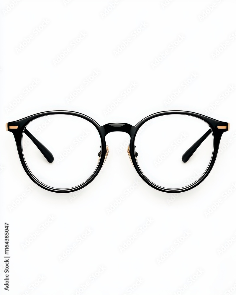 Fototapeta premium Stylish round black eyeglasses with a minimalist design, perfect for modern fashion and enhancing vision.