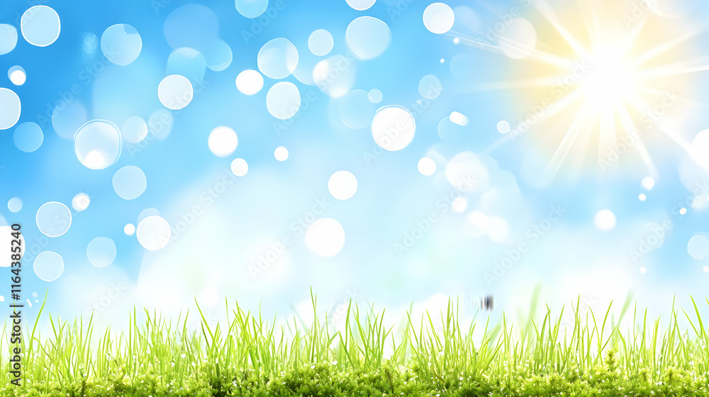 Spring sprouts with dew drops on the leaves, macro photography of green grass and moss in spring nature Spring sprouts with dew drops on the leaves, macro photography of green grass and moss in spring nature