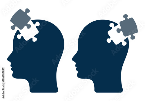 Human head icon with one missing puzzle element. Creativity, inspiration, logical thinking. The potential of the human brain.