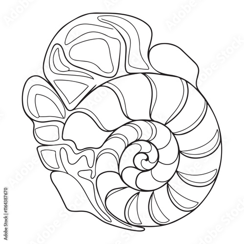 shell coloring page design clear background, mandalas design, and print design